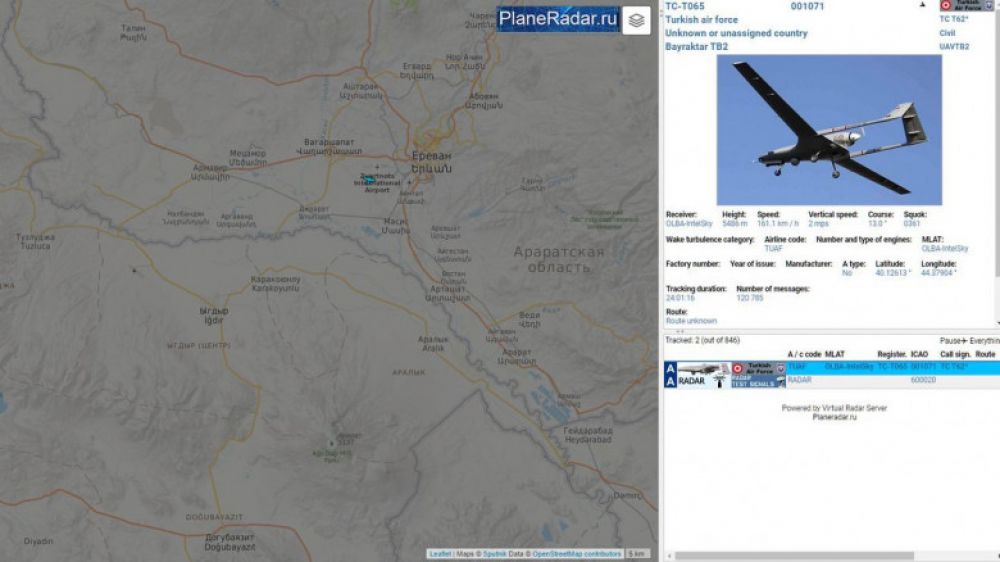 Թուրքական «Բայրաքթարը» կրկին աշխատում է Երևանի ուղղությամբ. «Военный обозреватель»